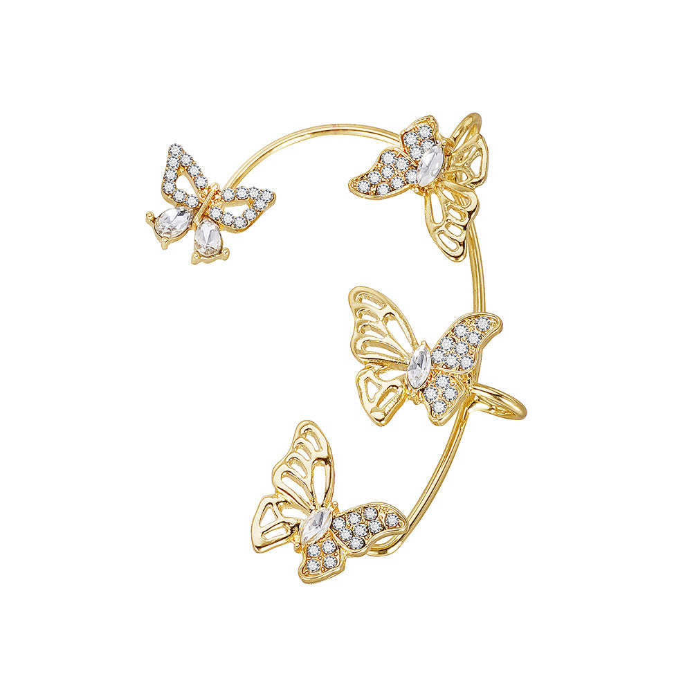 Women's Elegant Butterfly Ear Cuffs - Non-Piercing Ear Hooks, Synthetic Gemstone Accents