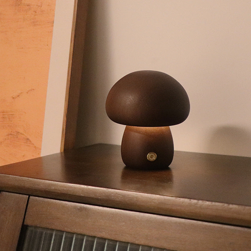 Wooden Cute Mushroom LED Night Light, Touch Switch