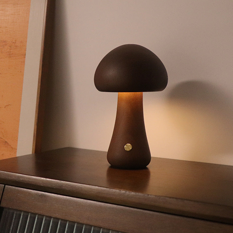 Wooden Cute Mushroom LED Night Light, Touch Switch