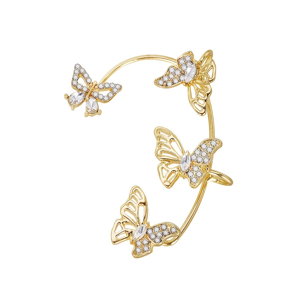 Women's Elegant Butterfly Ear Cuffs - Non-Piercing Ear Hooks, Synthetic Gemstone Accents