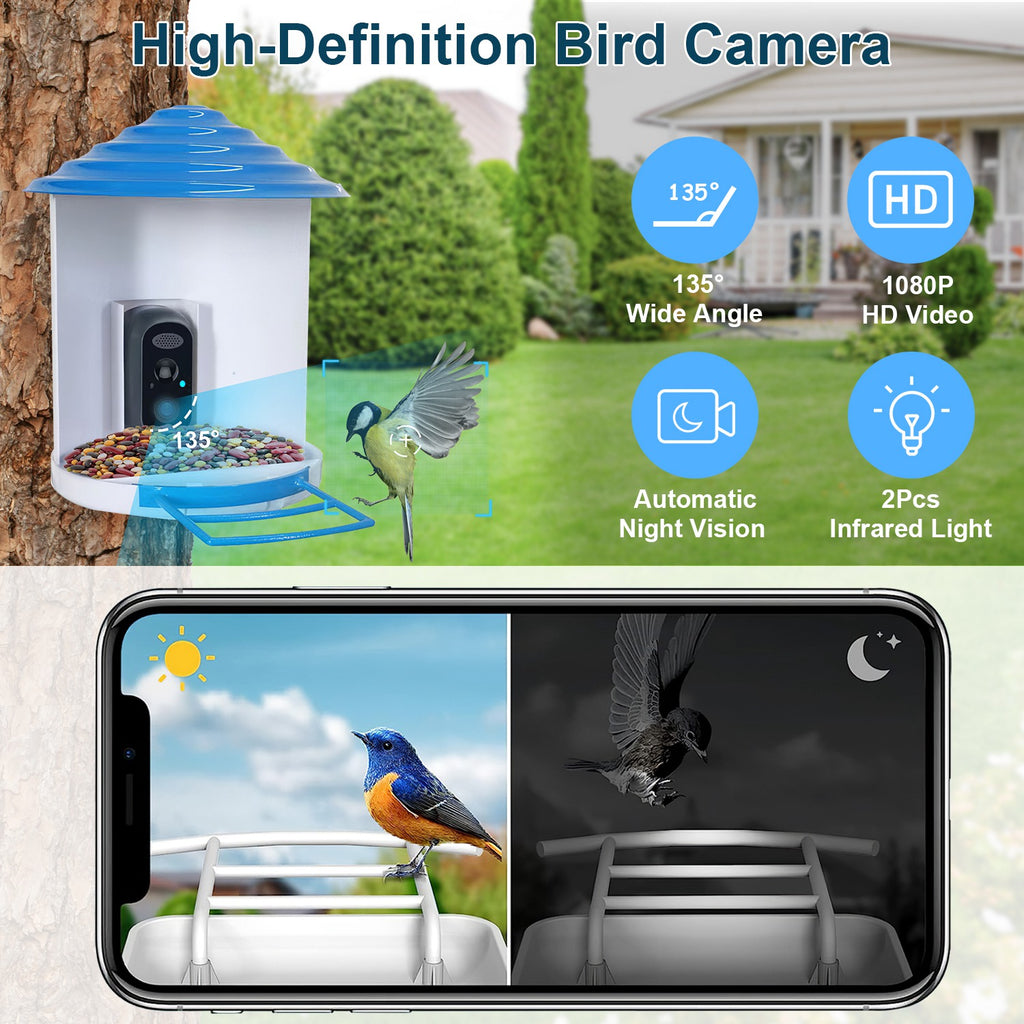 Smart Bird Feeder With Solar Powered Camera 1080P HD