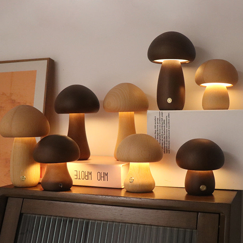 Wooden Cute Mushroom LED Night Light, Touch Switch