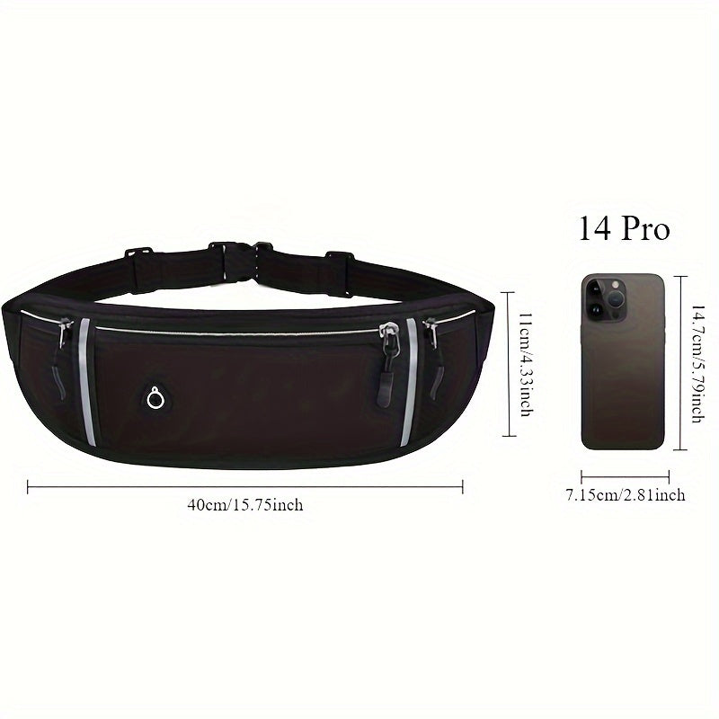 Adjustable Unisex Running Waist Bag | Secure Zippered Sport Belt Pouch for Gym, Hiking, And Outdoor Activities - Black Hidden Phone Case Pouch for Both Men And Women, Sports Gear