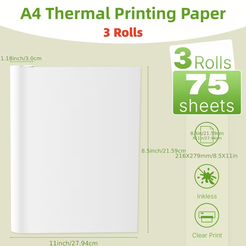 3 Roll Pack Quick-Dry Thermal Printer Paper Suitable for Portable Thermal Printers, Compatible for Smartphones Tablets POS Receipt Paper Roll for Mobile Thermal Printer, Instant Printing Paper