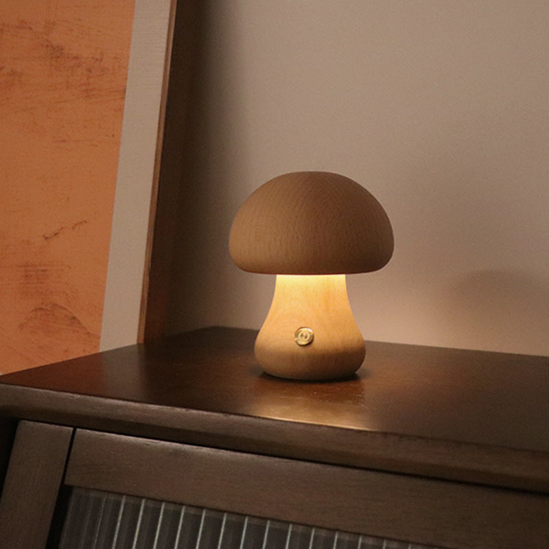 Wooden Cute Mushroom LED Night Light, Touch Switch