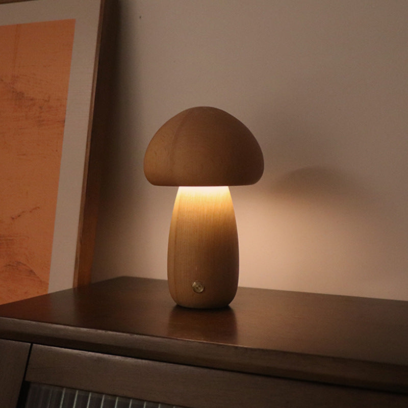 Wooden Cute Mushroom LED Night Light, Touch Switch