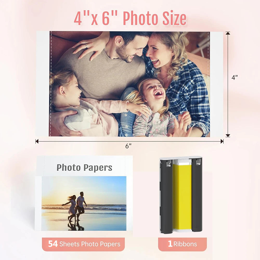 300dpi Color Photo Wifi 4x6 Inch Printer Portable Mni Mobile Pocket Wireless Print Maker Machine with Ribbon and Photo Papers