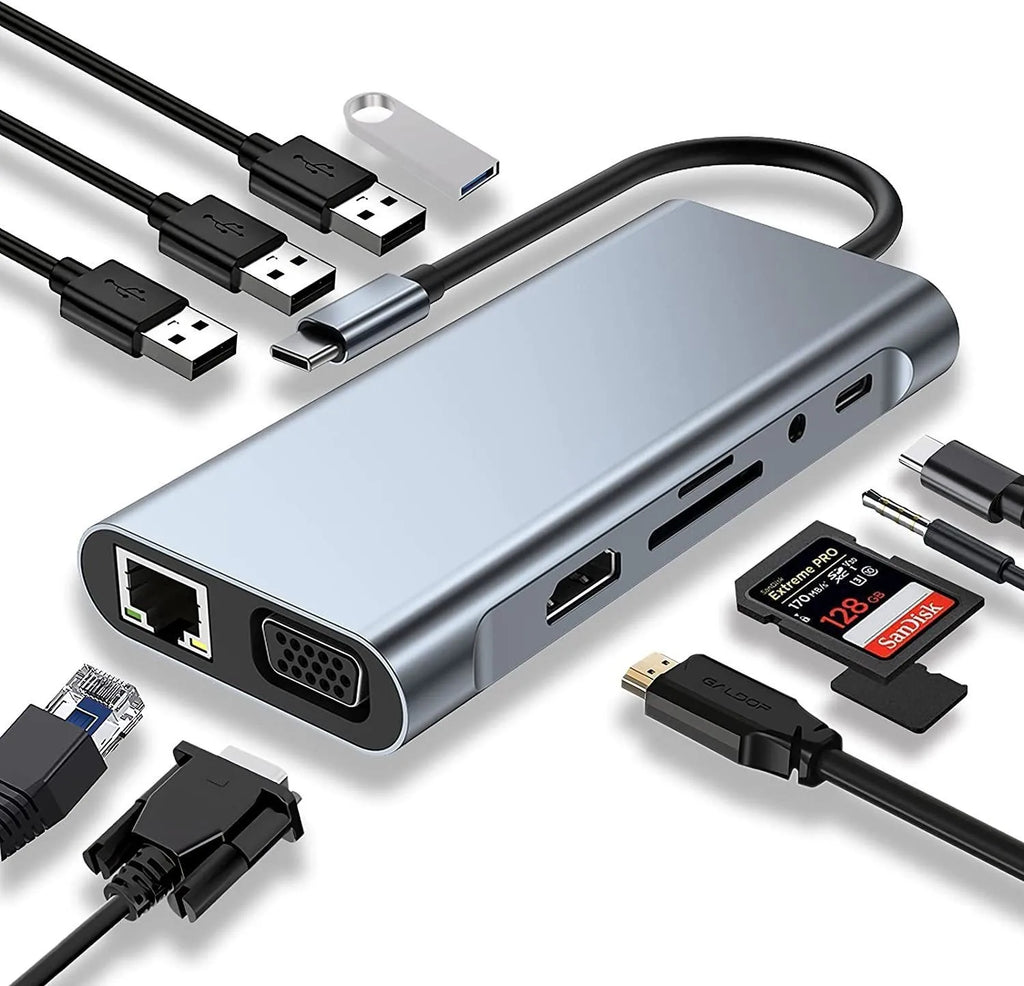 USB C Hub 8 In 1 Type C 3.1 To 4K HDMI Adapter with RJ45 SD/TF Card Reader PD Fast Charge for MacBook Notebook Laptop Computer