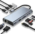 USB C Hub 8 In 1 Type C 3.1 To 4K HDMI Adapter with RJ45 SD/TF Card Reader PD Fast Charge for MacBook Notebook Laptop Computer