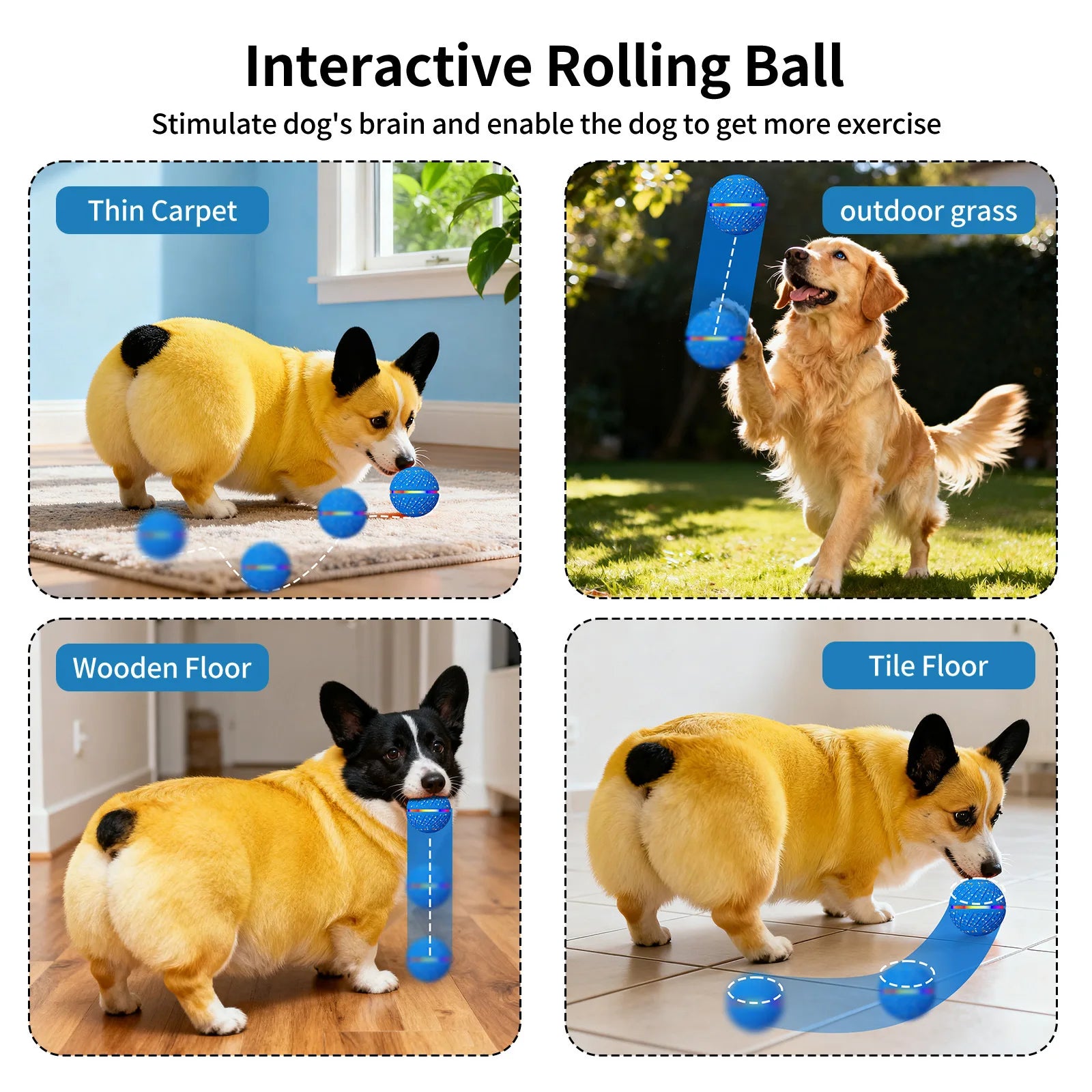 Smart Interactive Dog Toy Wicked Ball Automatic Moving Bouncing Rotating E-TPU Material Waterproof Active Rolling Ball for Dogs