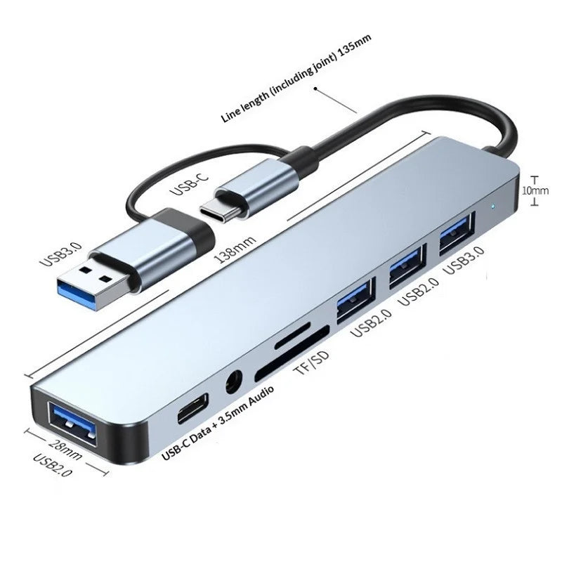 USB C Hub 8 In 1 Type C 3.1 To 4K HDMI Adapter with RJ45 SD/TF Card Reader PD Fast Charge for MacBook Notebook Laptop Computer