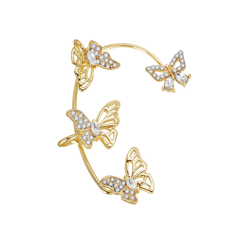 Women's Elegant Butterfly Ear Cuffs - Non-Piercing Ear Hooks, Synthetic Gemstone Accents