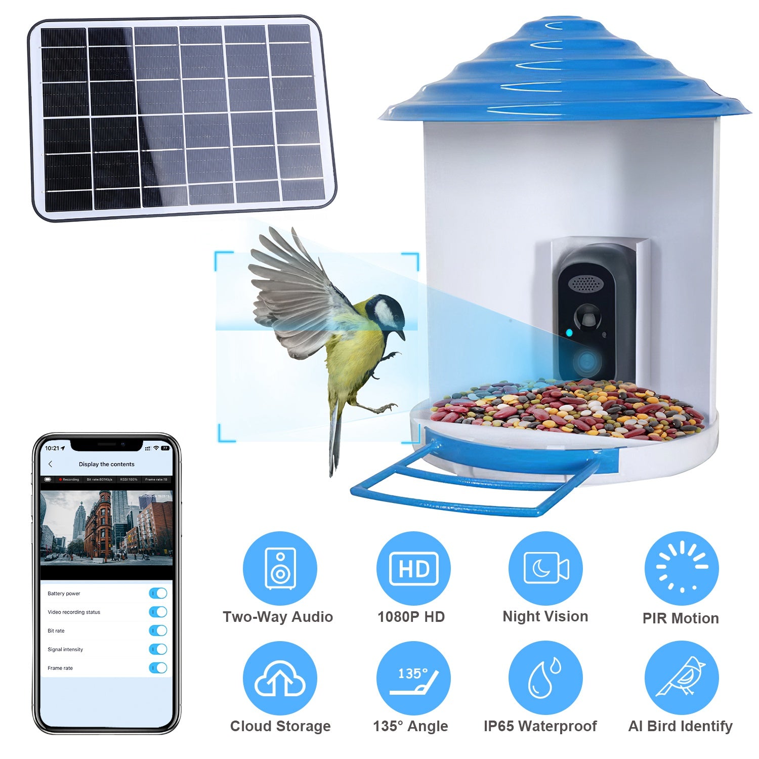 Smart Bird Feeder With Solar Powered Camera 1080P HD