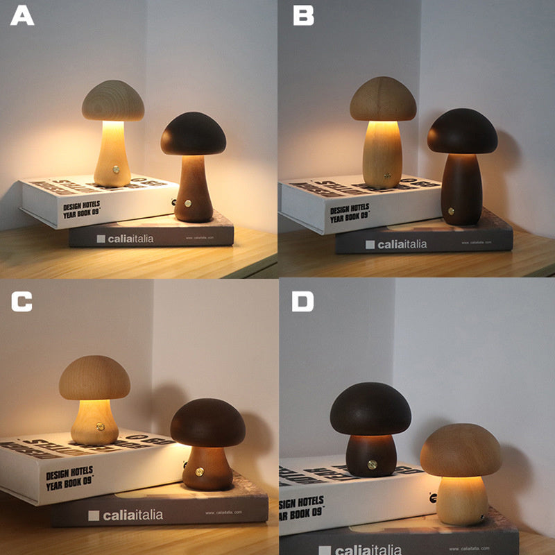 Wooden Cute Mushroom LED Night Light, Touch Switch