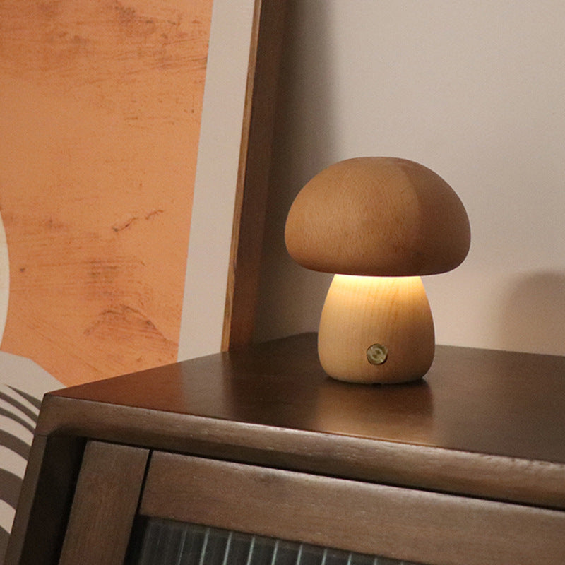 Wooden Cute Mushroom LED Night Light, Touch Switch