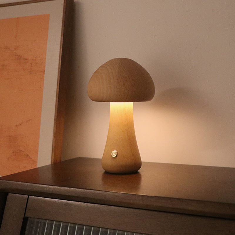 Wooden Cute Mushroom LED Night Light, Touch Switch