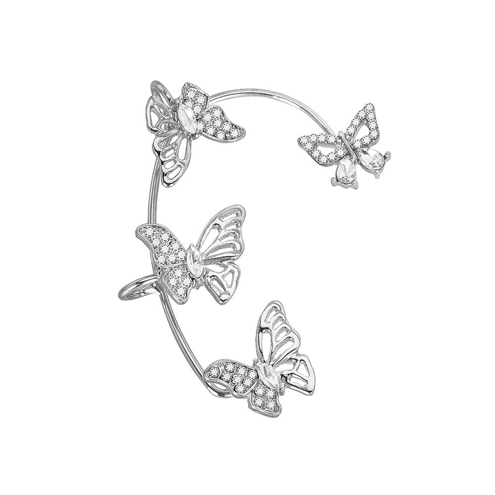 Women's Elegant Butterfly Ear Cuffs - Non-Piercing Ear Hooks, Synthetic Gemstone Accents