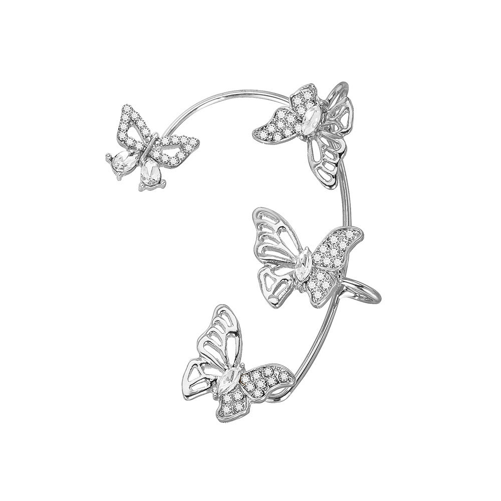 Women's Elegant Butterfly Ear Cuffs - Non-Piercing Ear Hooks, Synthetic Gemstone Accents