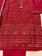 Elegant 3-Piece Red Traditional Suit for Eid Wedding & Party Wear