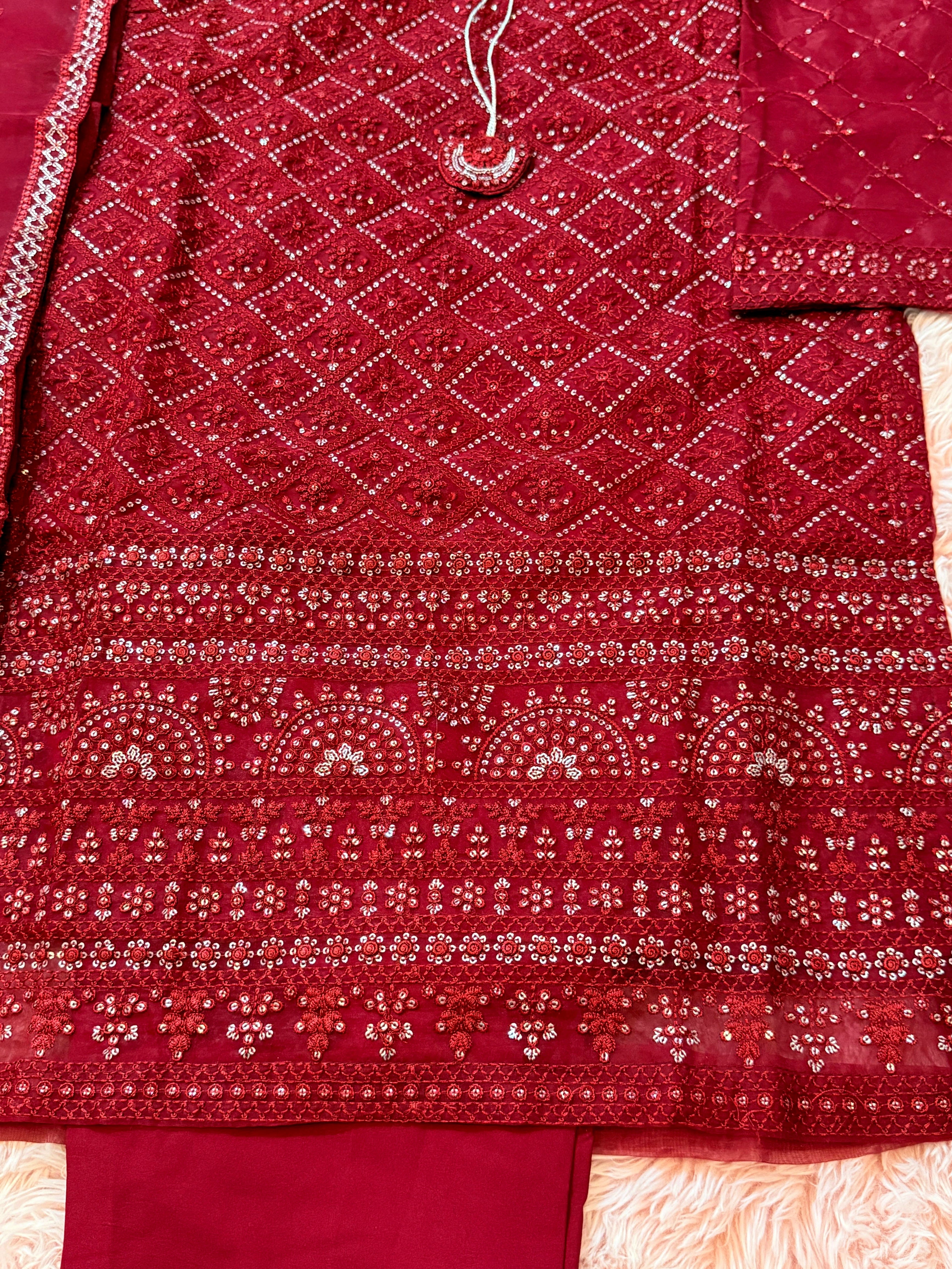 Elegant 3-Piece Red Traditional Suit for Eid Wedding & Party Wear