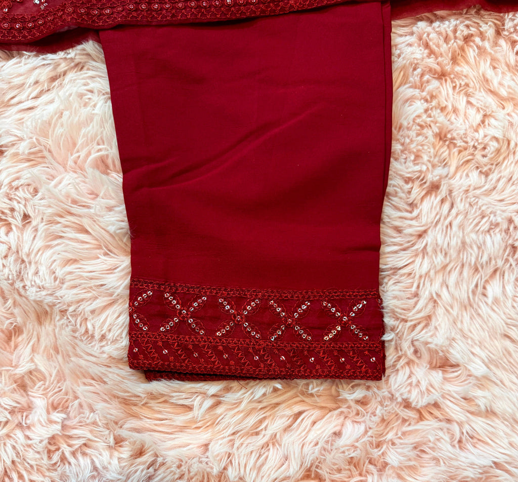 Elegant 3-Piece Red Traditional Suit for Eid Wedding & Party Wear