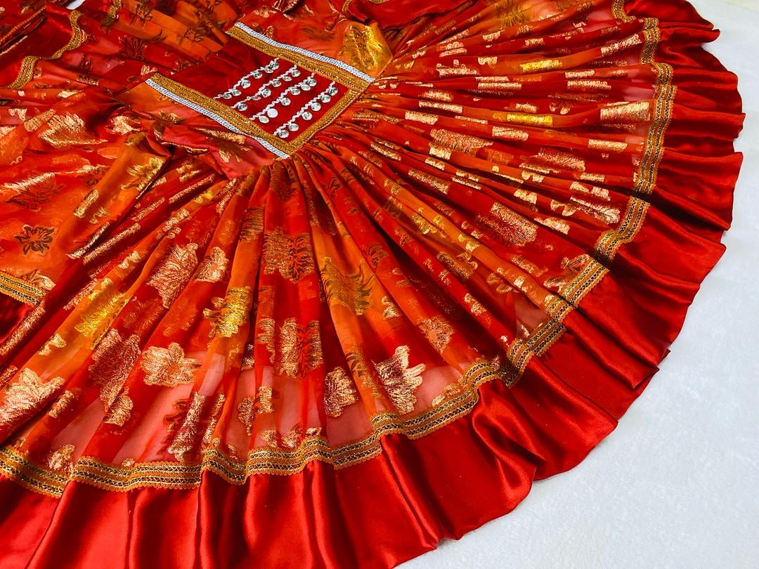 Royal Crimson & Gold Pleated Kuchi Dress