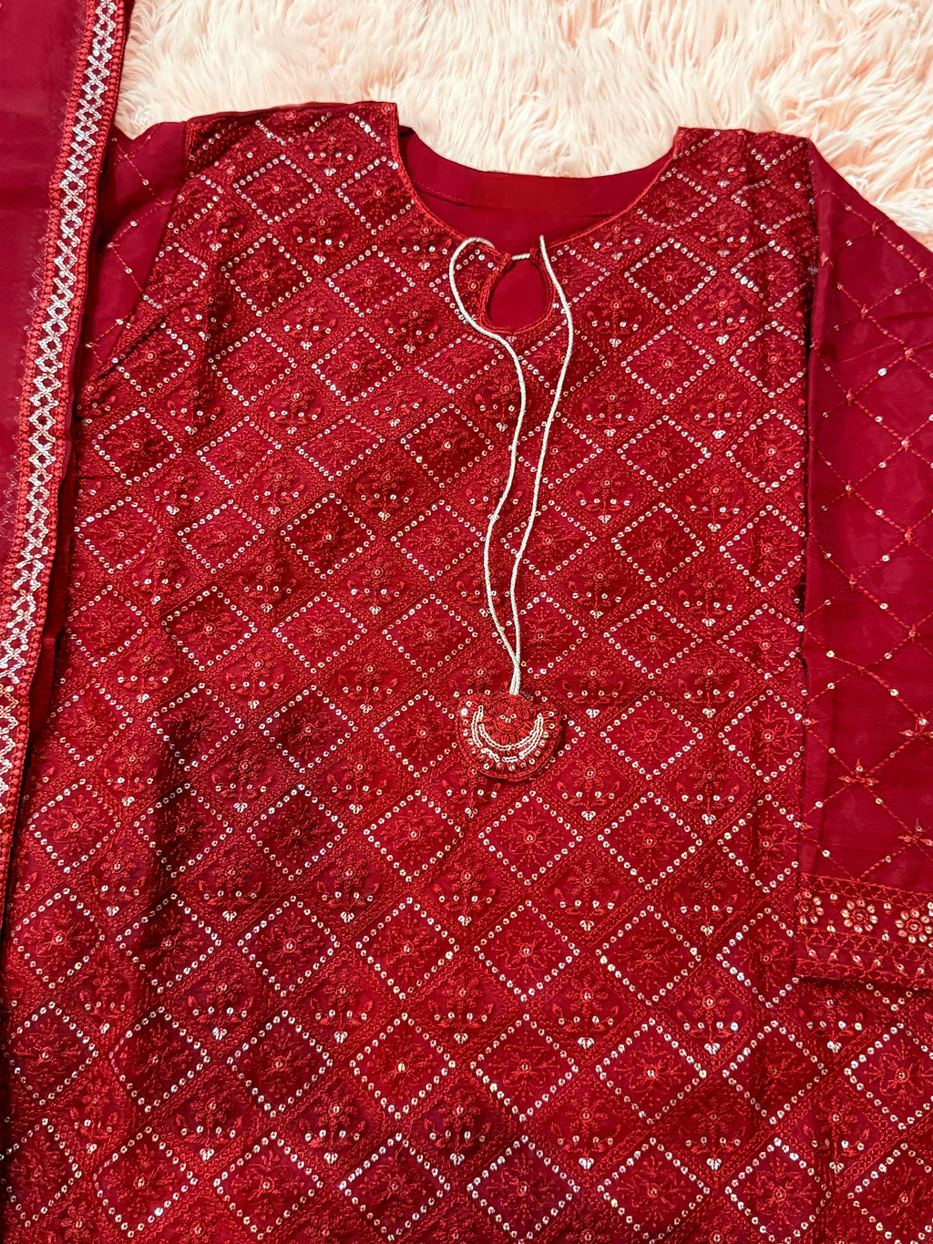Elegant 3-Piece Red Traditional Suit for Eid Wedding & Party Wear