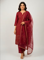 Elegant 3-Piece Red Traditional Suit for Eid Wedding & Party Wear