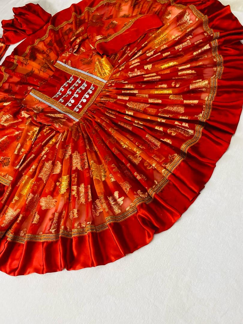 Royal Crimson & Gold Pleated Kuchi Dress