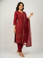 Elegant 3-Piece Red Traditional Suit for Eid Wedding & Party Wear